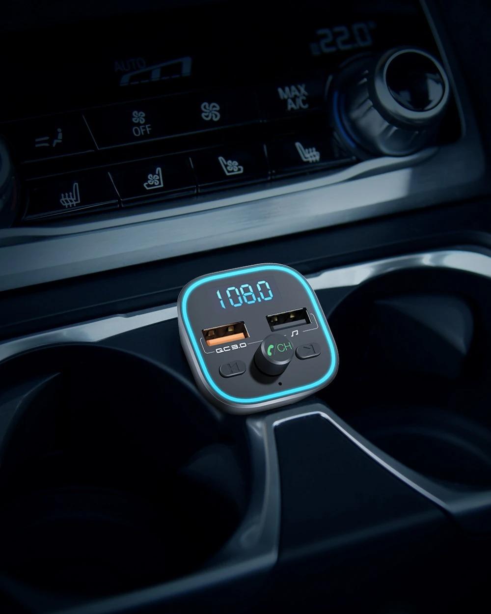 BlitzWolf® BW-BC1: USB szivargyújtóba dugható autós töltő és FM transzmitter