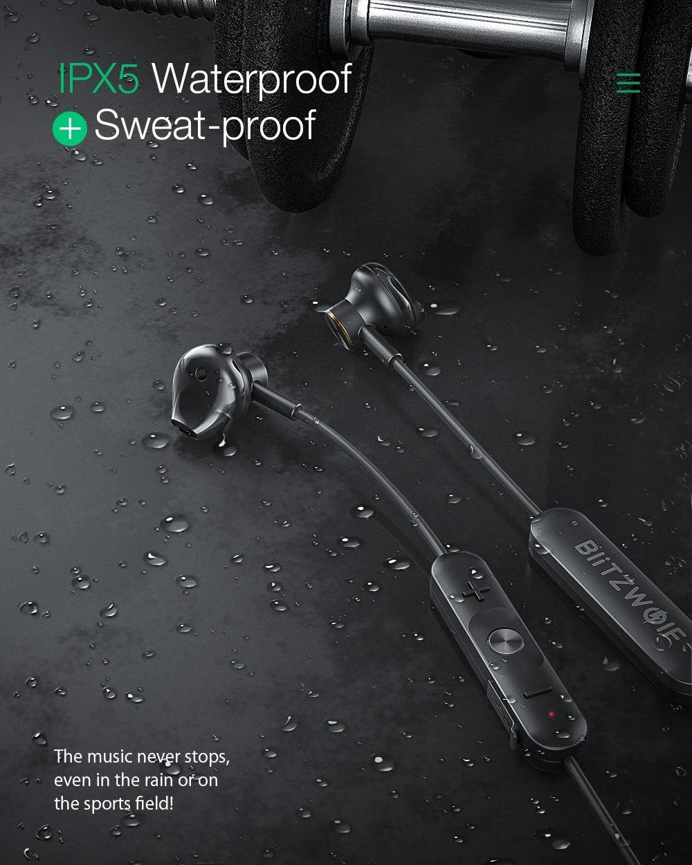 BlitzWolf® BW-BTS5: mágneses vezeték nélküli fülhallgató (IPX5)