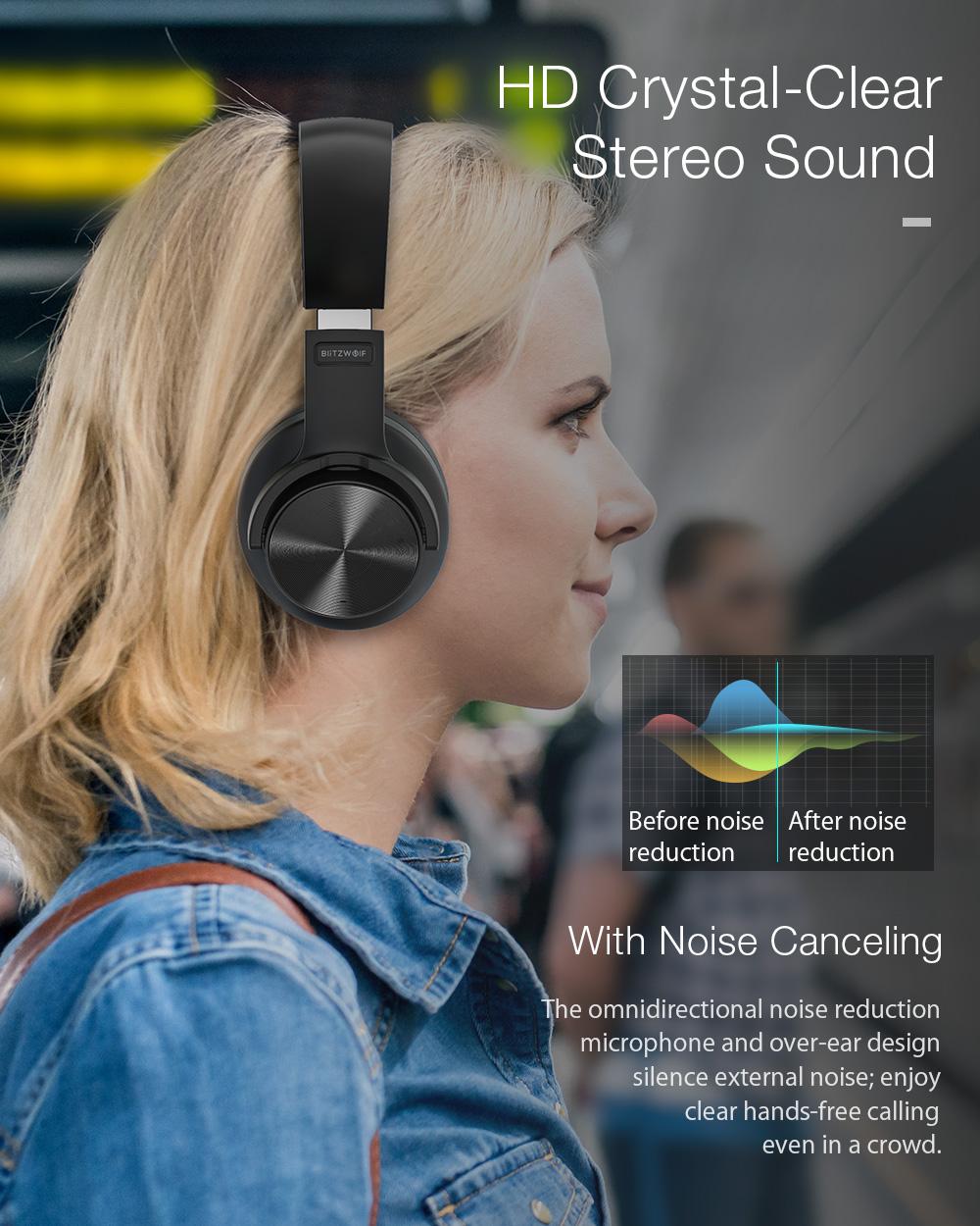 BlitzWolf® BW-HP2: vezeték nélküli Bluetooth fejhallgató beépített mikrofonnal