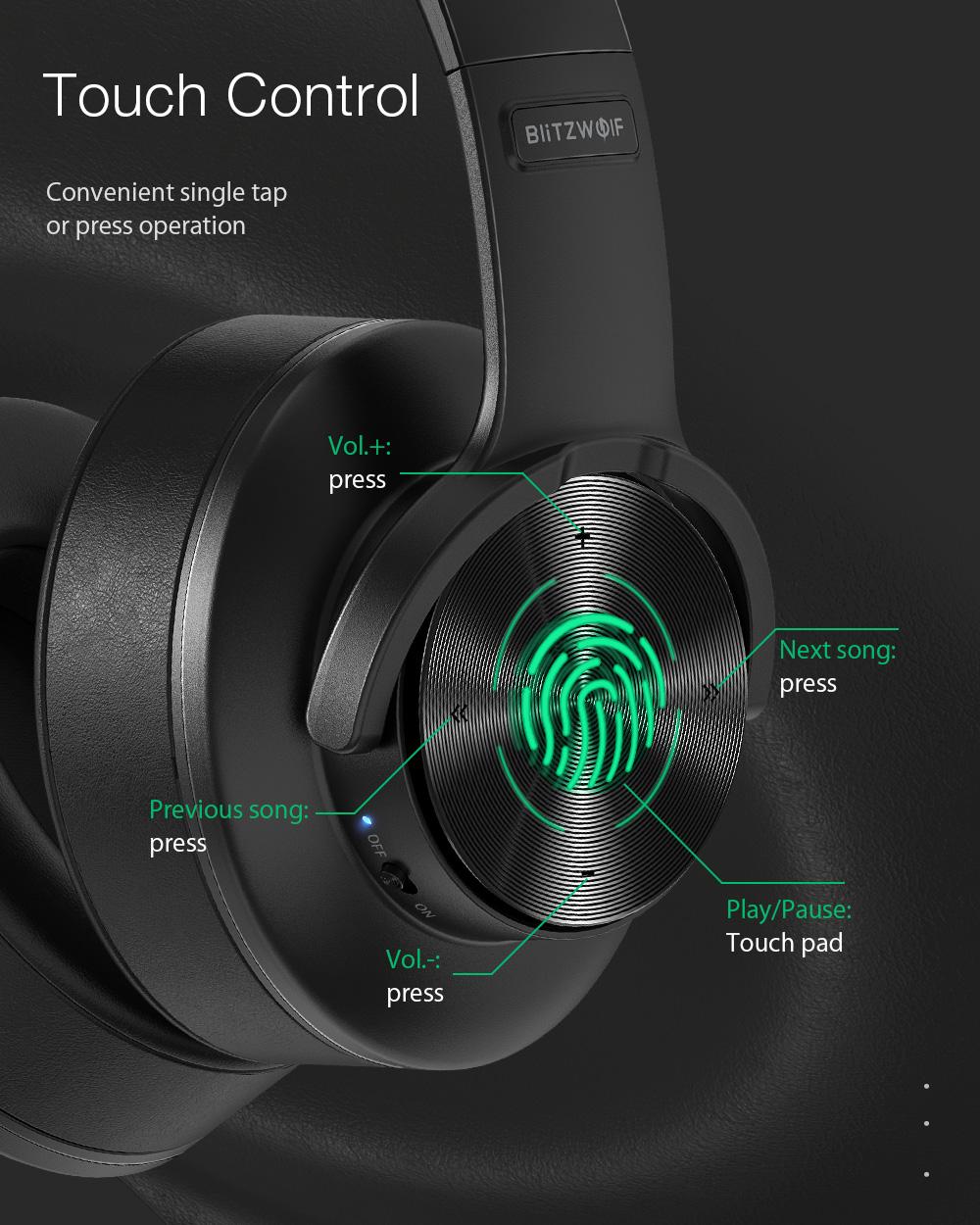 BlitzWolf® BW-HP2: vezeték nélküli Bluetooth fejhallgató beépített mikrofonnal