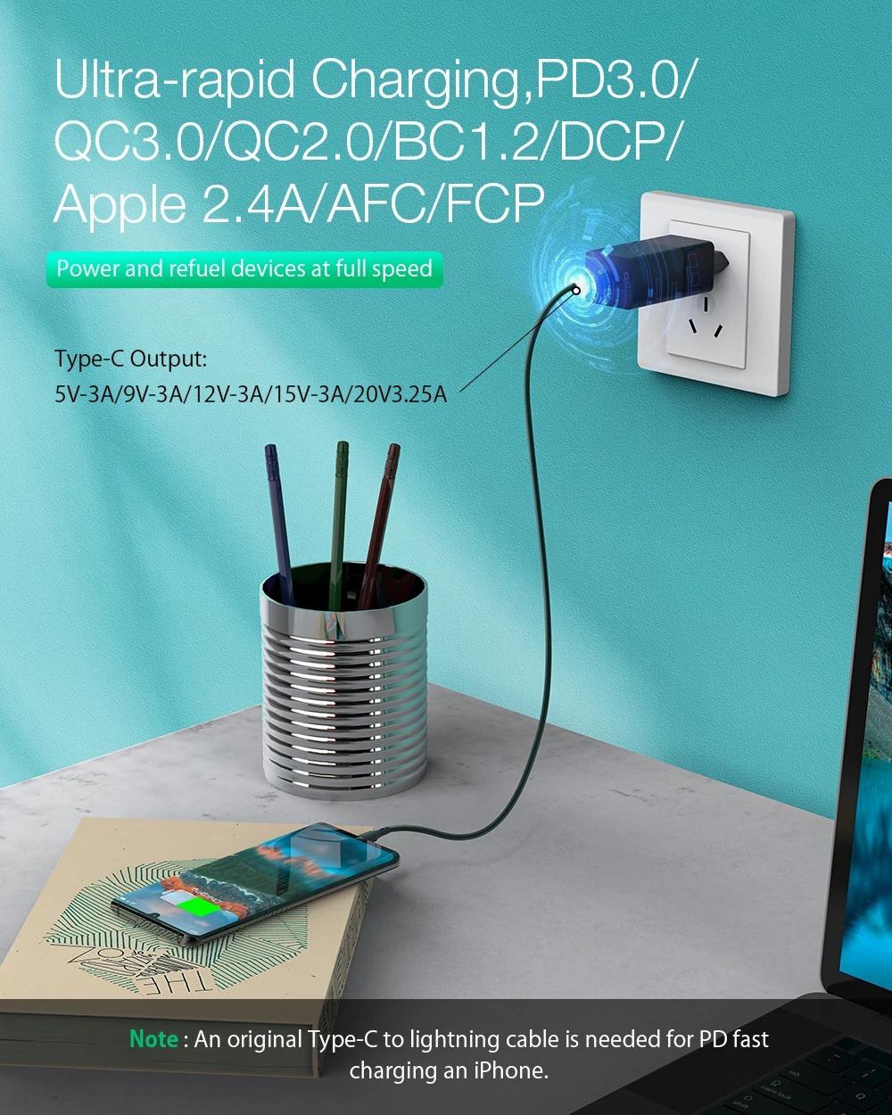 BlitzWolf® BW-S17: 65W-os gyorstöltő adapter Type-C porttal