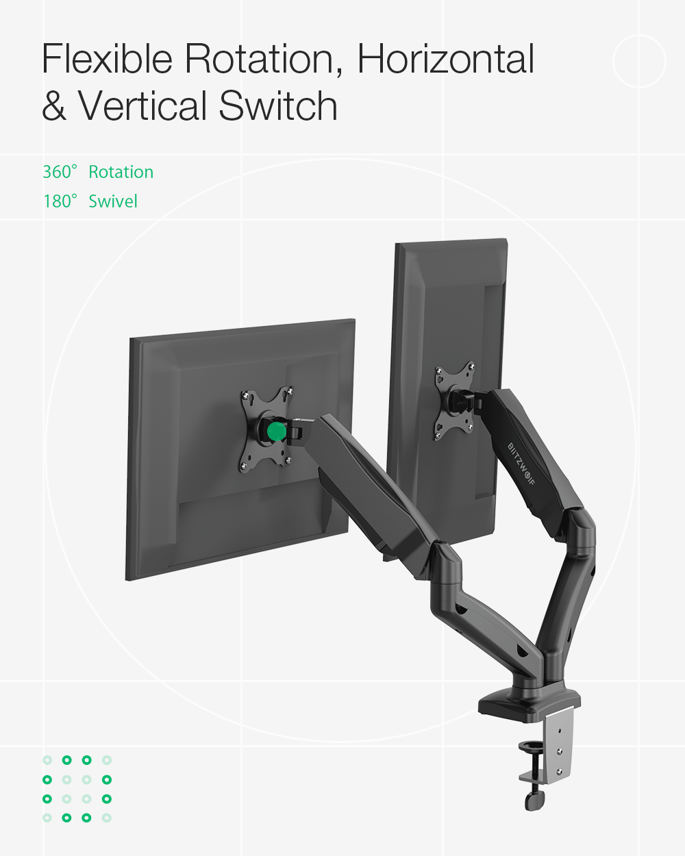 BlitzWolf® BW-MS3: Dual Monitor állvány asztalra pneumatikus karral