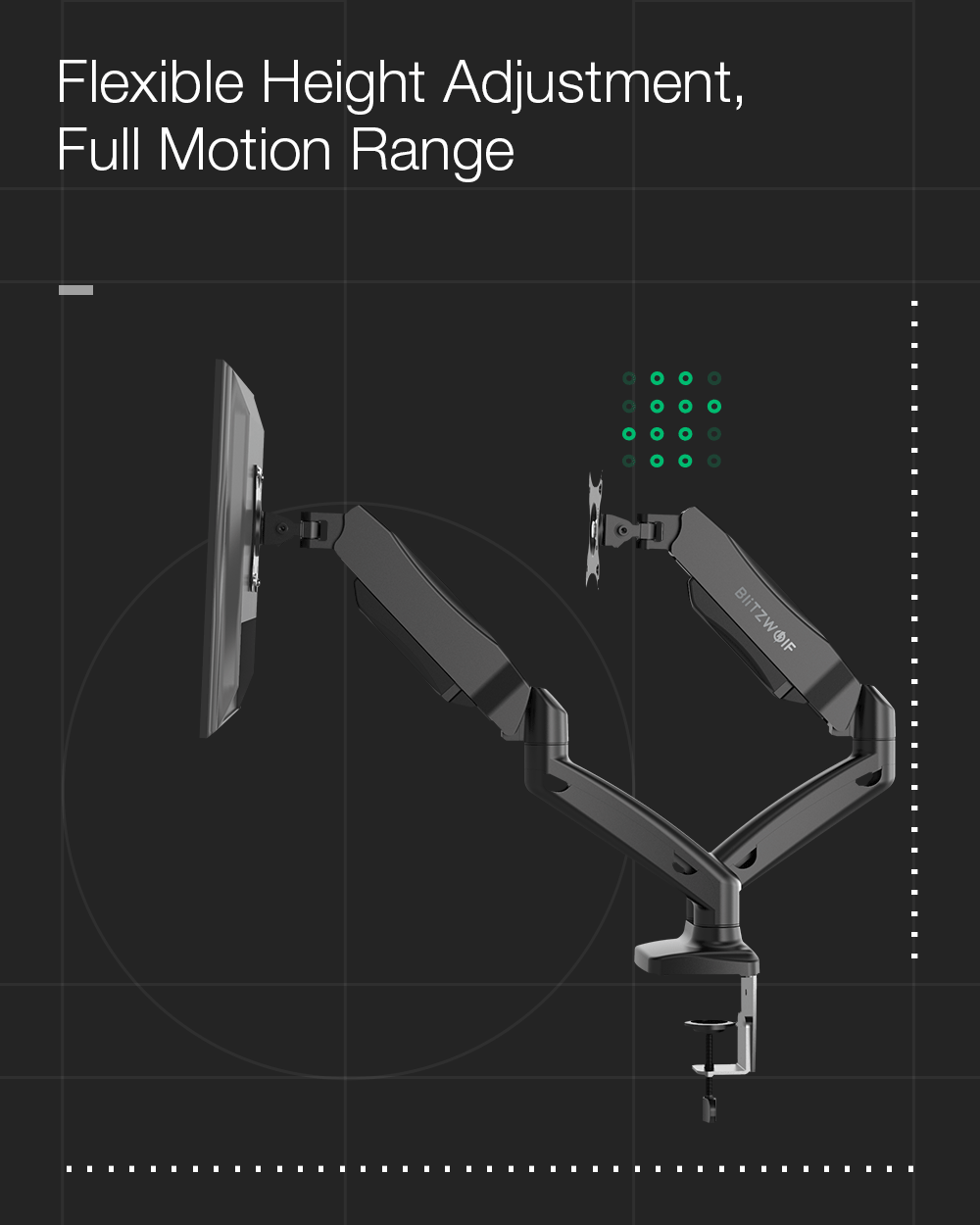 BlitzWolf® BW-MS3: Dual Monitor állvány asztalra pneumatikus karral